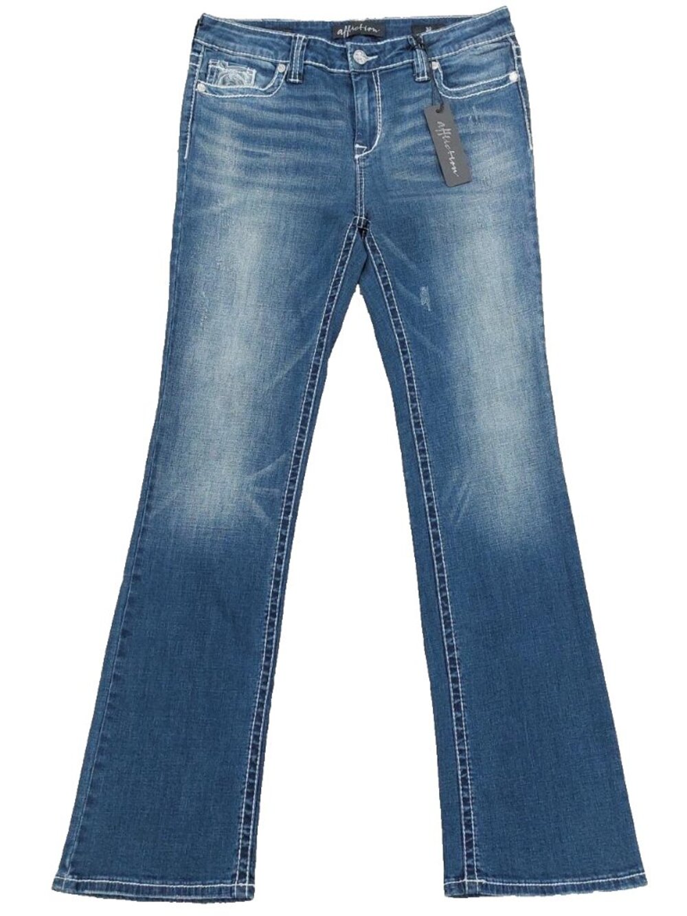 AFFLICTION Women's Jeans 32, 'Jade Standard' Bootcut Embroidered Y2k Rhinestone